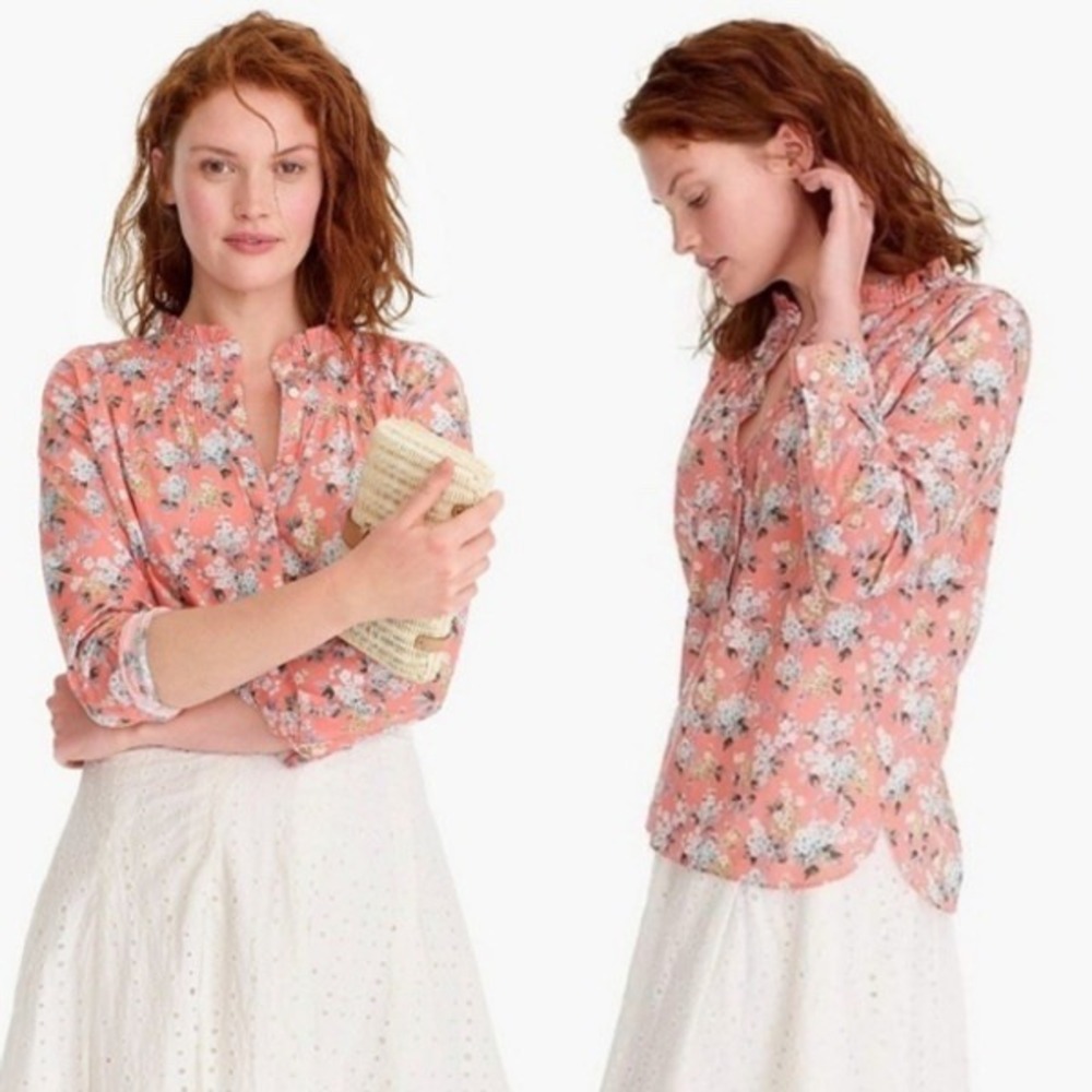 J.Crew x Liberty‎ London Fabrics Josphine Ruffle Neck Floral Blouse Size 4